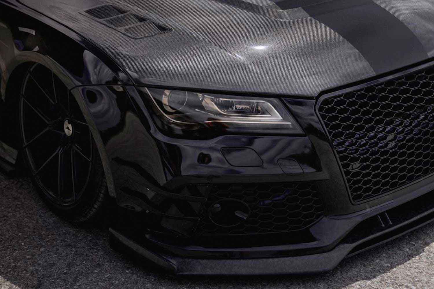 X-UK audi RS7 style front bumper conversion with splitter and carbon fiber bonner