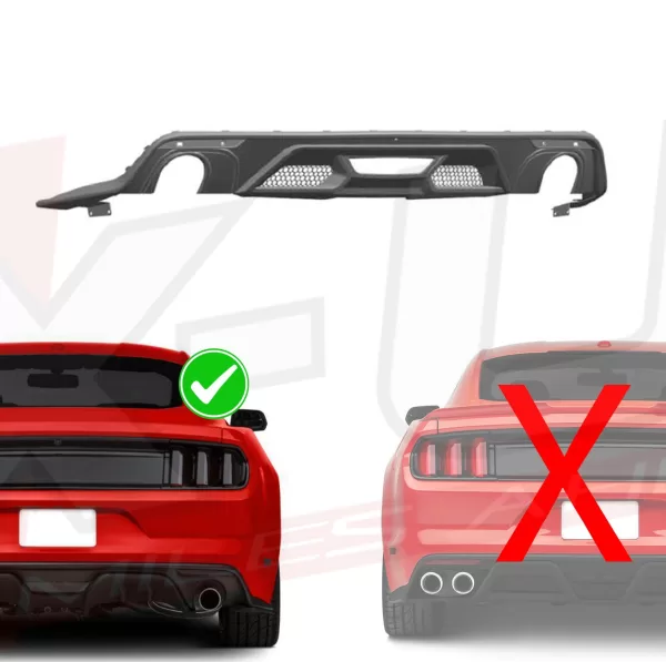 Ford Mustang 2015-2017 GT500 style rear diffuser without tail pipes single outlet