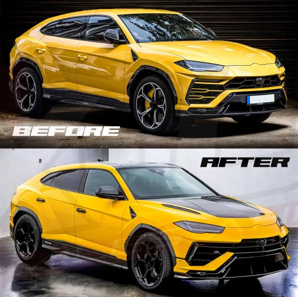 Lamborghini urus 2018+ to performante style body kit front bumper, side skirts, fenders, bonnet, rear bumper, diffuser and spoilers